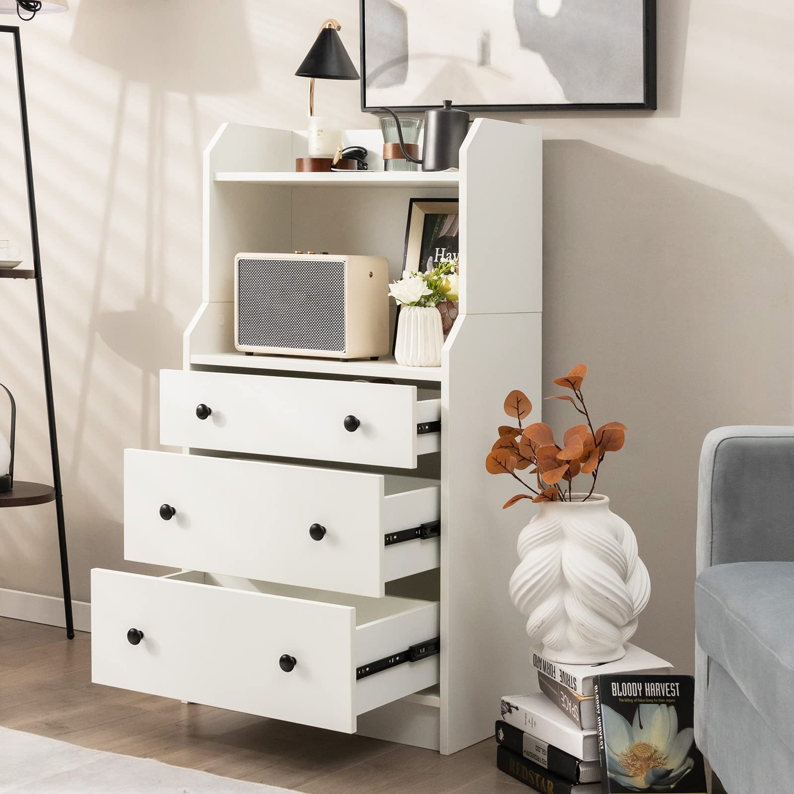 Giantex 3 Drawers Dresser for Bedroom - Modern Storage Dresser Chest of Drawers with 2 Shelves, 3 Pull-Out Drawers