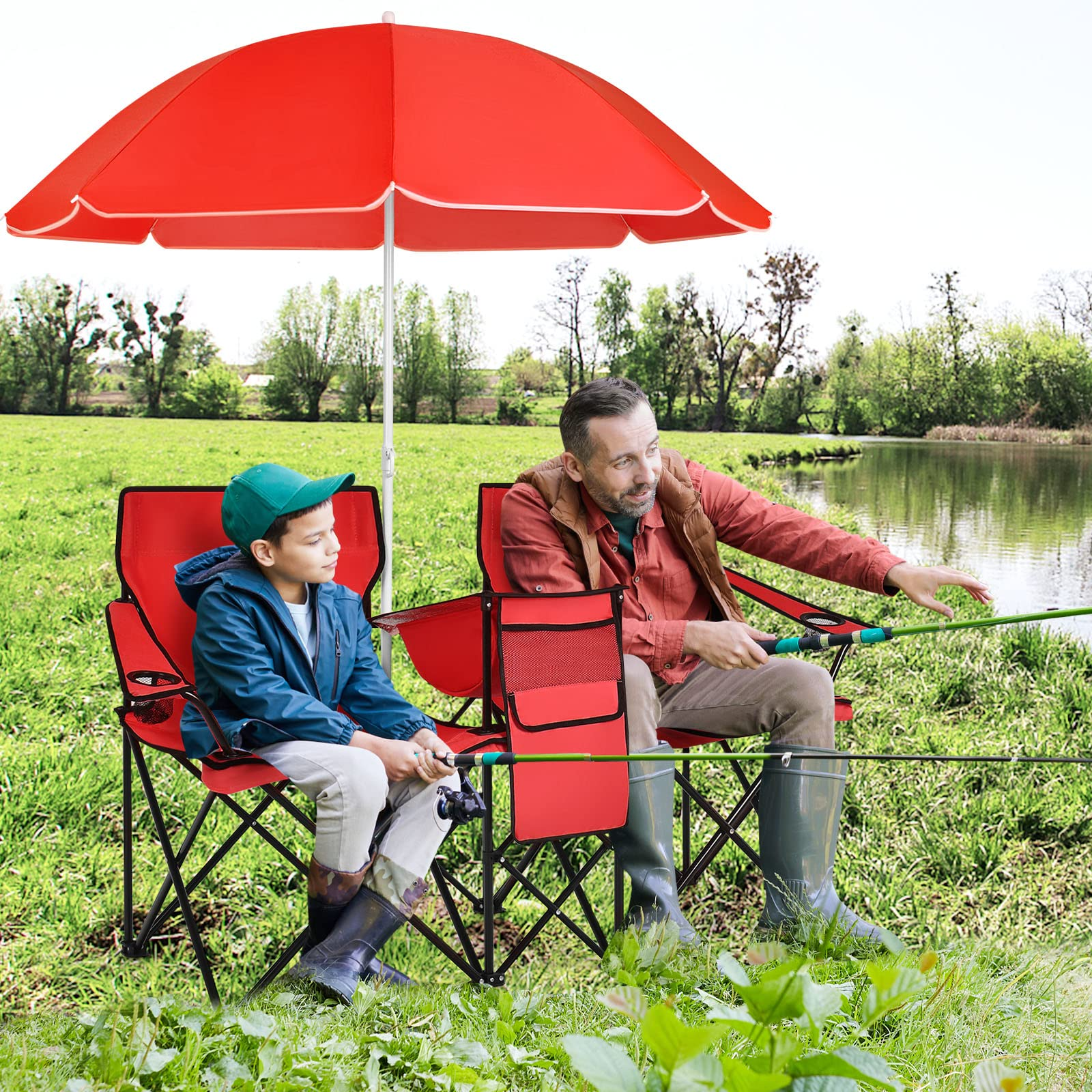 Giantex Camping Chairs Double Folding Chair with Canopy