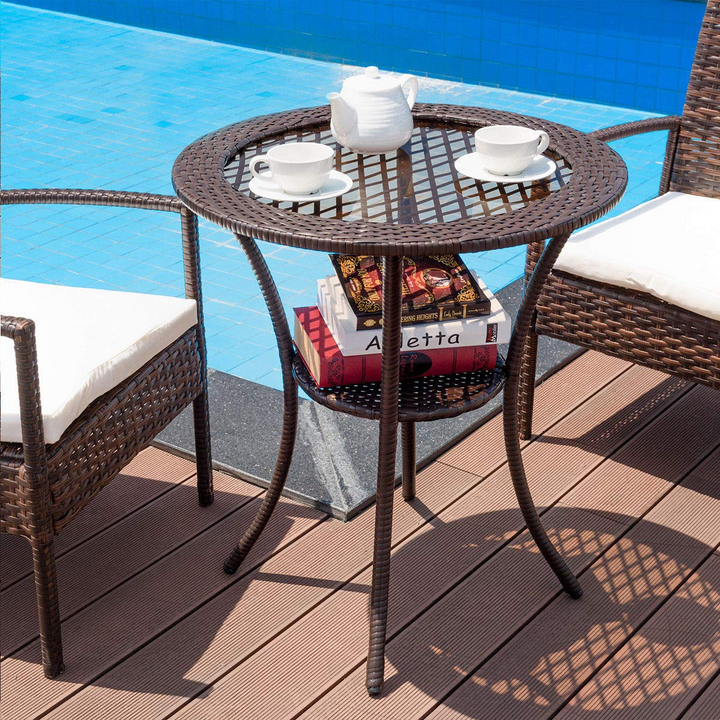 Giantex Round Rattan Wicker Coffee Table Glass Top Steel Frame Patio Furni (Round)