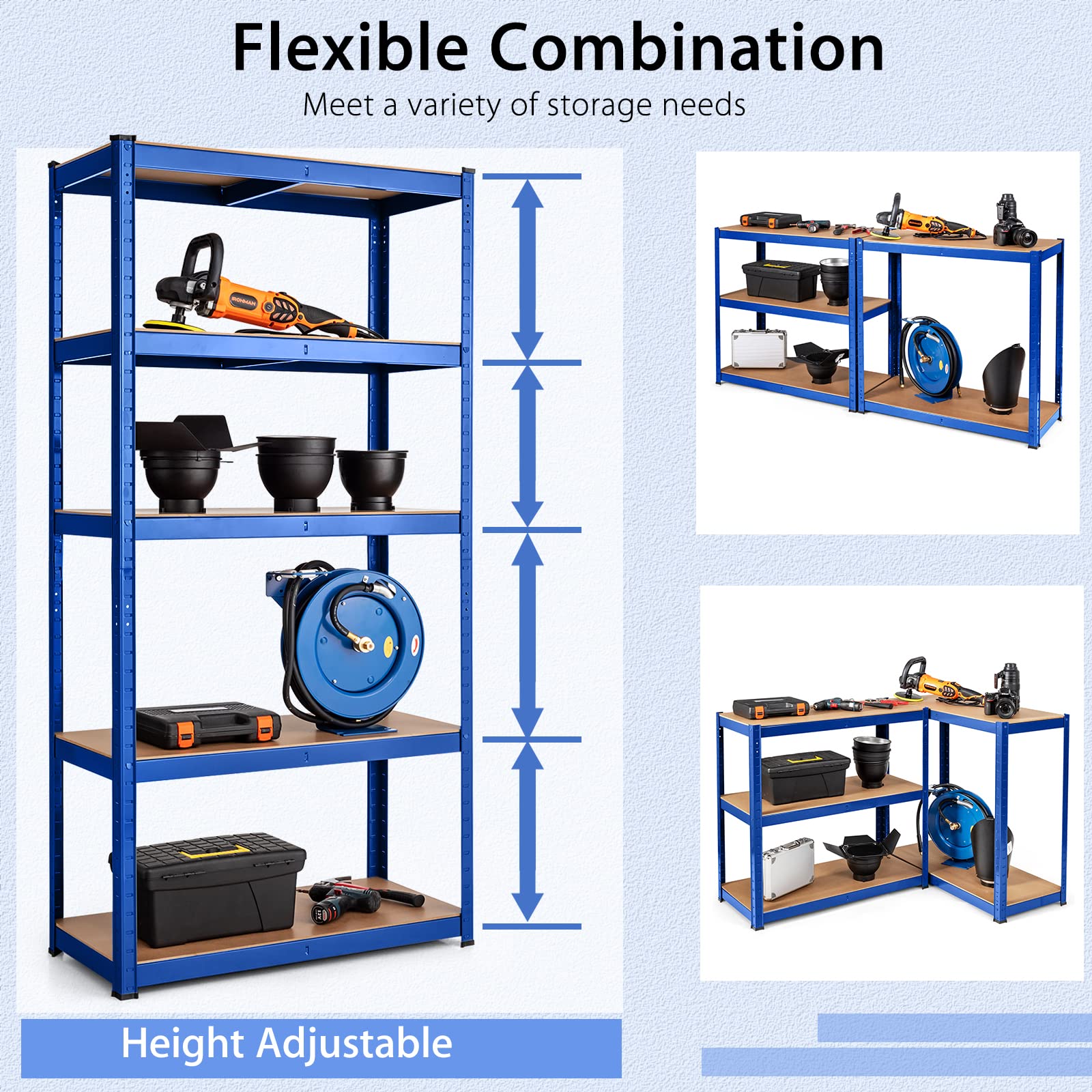 Garage Shelving, 60 Inches 5-Tier Shelving Unit w/ Adjustable Height