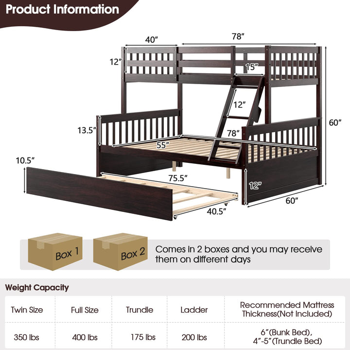 Twin Over Full Bunk Bed with Trundle - Giantex