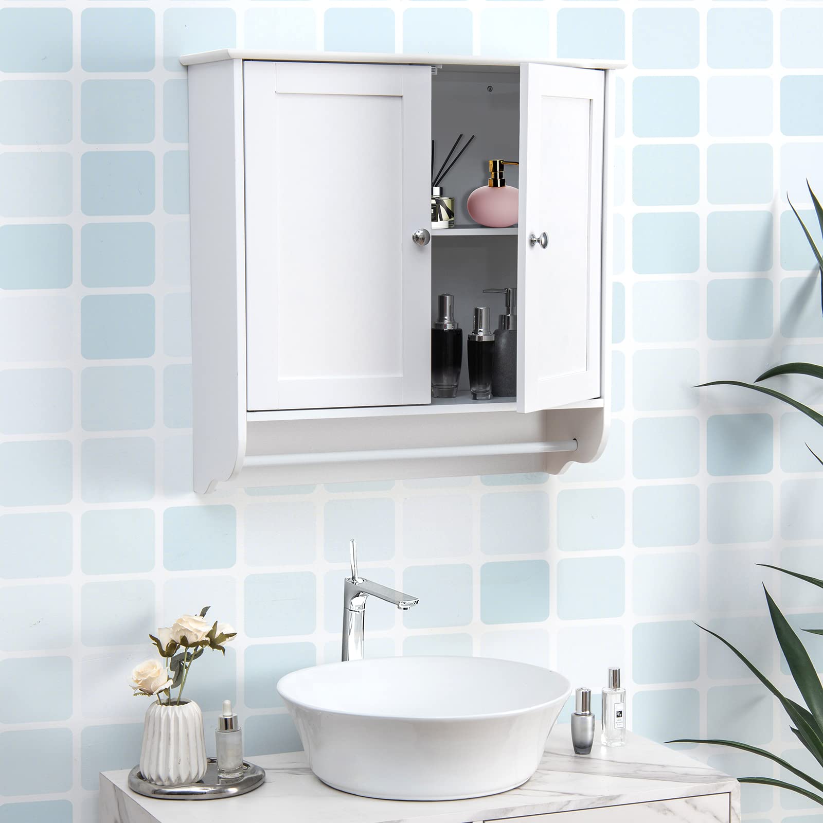 Bathroom Cabinet Wall Mounted - Over The Toilet Medicine Cabinet with Double Doors - Giantex