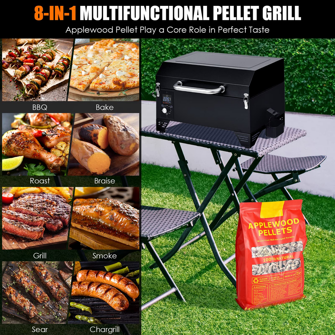 Giantex Portable Pellet Smoker Grill Set, 8-in-1 Electric Tabletop Pellet Grill