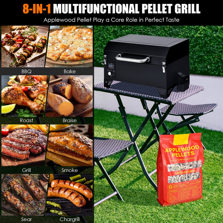 Giantex Portable Pellet Smoker Grill Set, 8-in-1 Electric Tabletop Pellet Grill