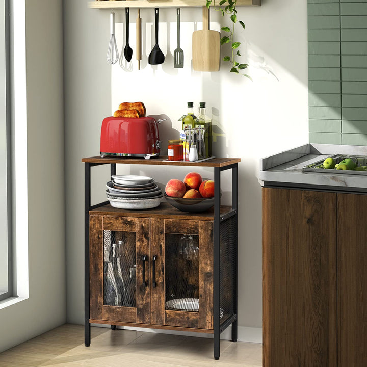 Giantex Wine Bar Cabinet, Industrial Liquor Cabinet with Glass Holder, Removable Wine Rack (Rustic Brown & Black)