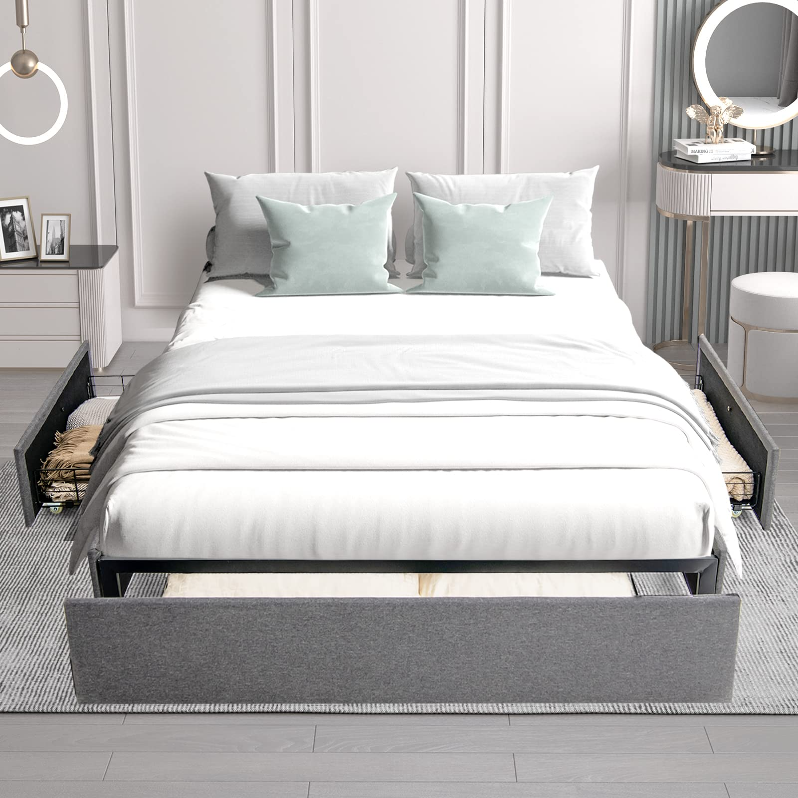 Full Size Platform Bed Frame with 3 Storage Drawers - Giantex