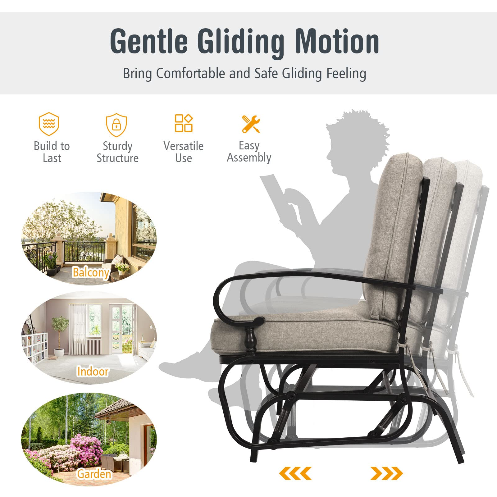 Giantex Outdoor Glider Bench Patio Loveseat with Cushions