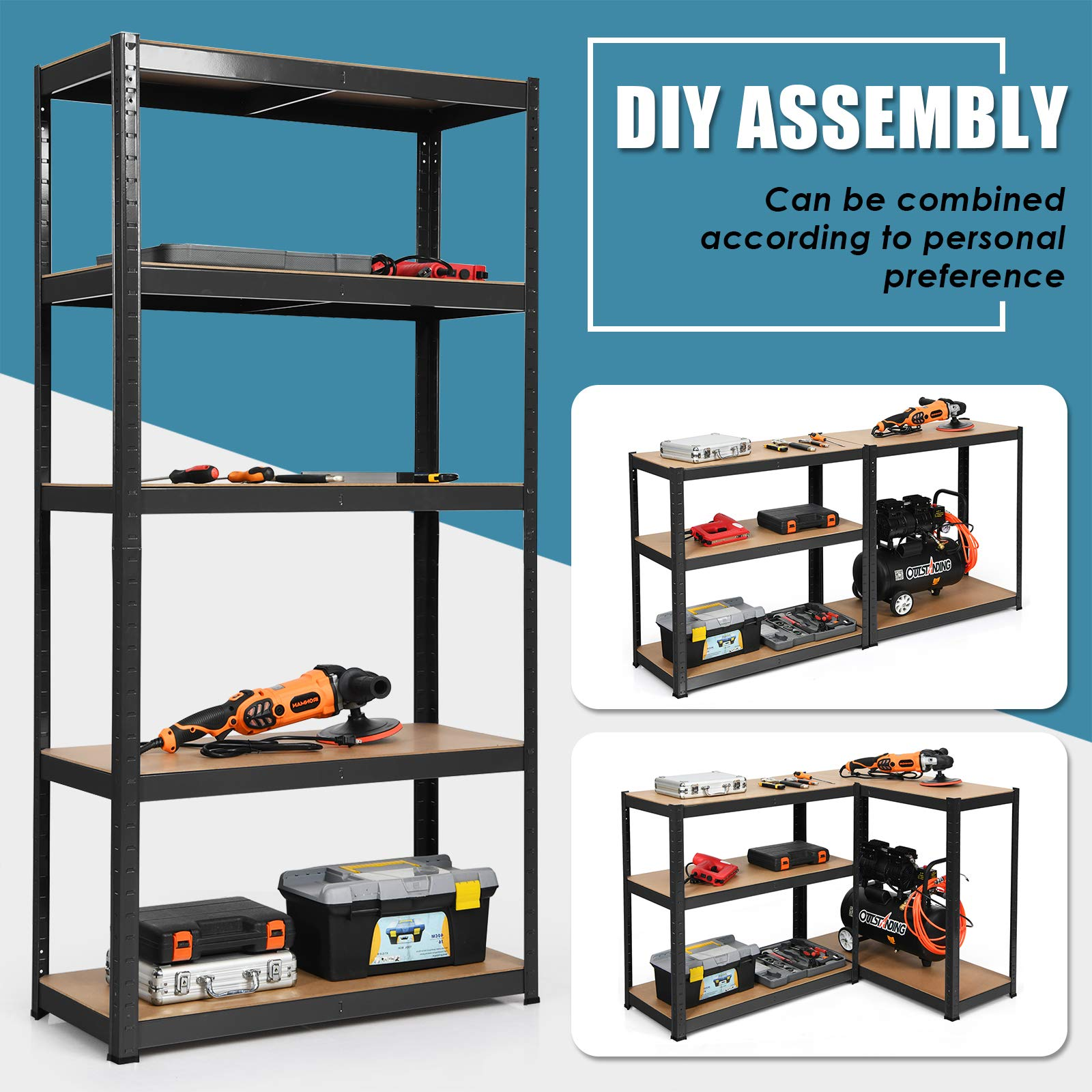 Giantex 2 Pieces Shelving Rack Storage Shelf Steel Garage Utility Rack 5-Shelf Adjustable Shelves