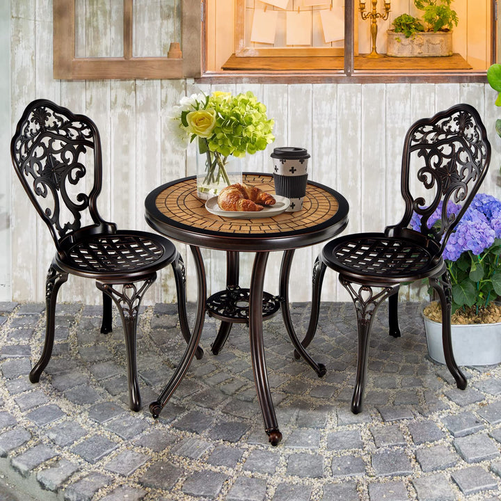 Giantex 3 Piece Patio Bistro Set, Cast Aluminum Patio Table and Chairs with Adjustable Feet(Red Copper)