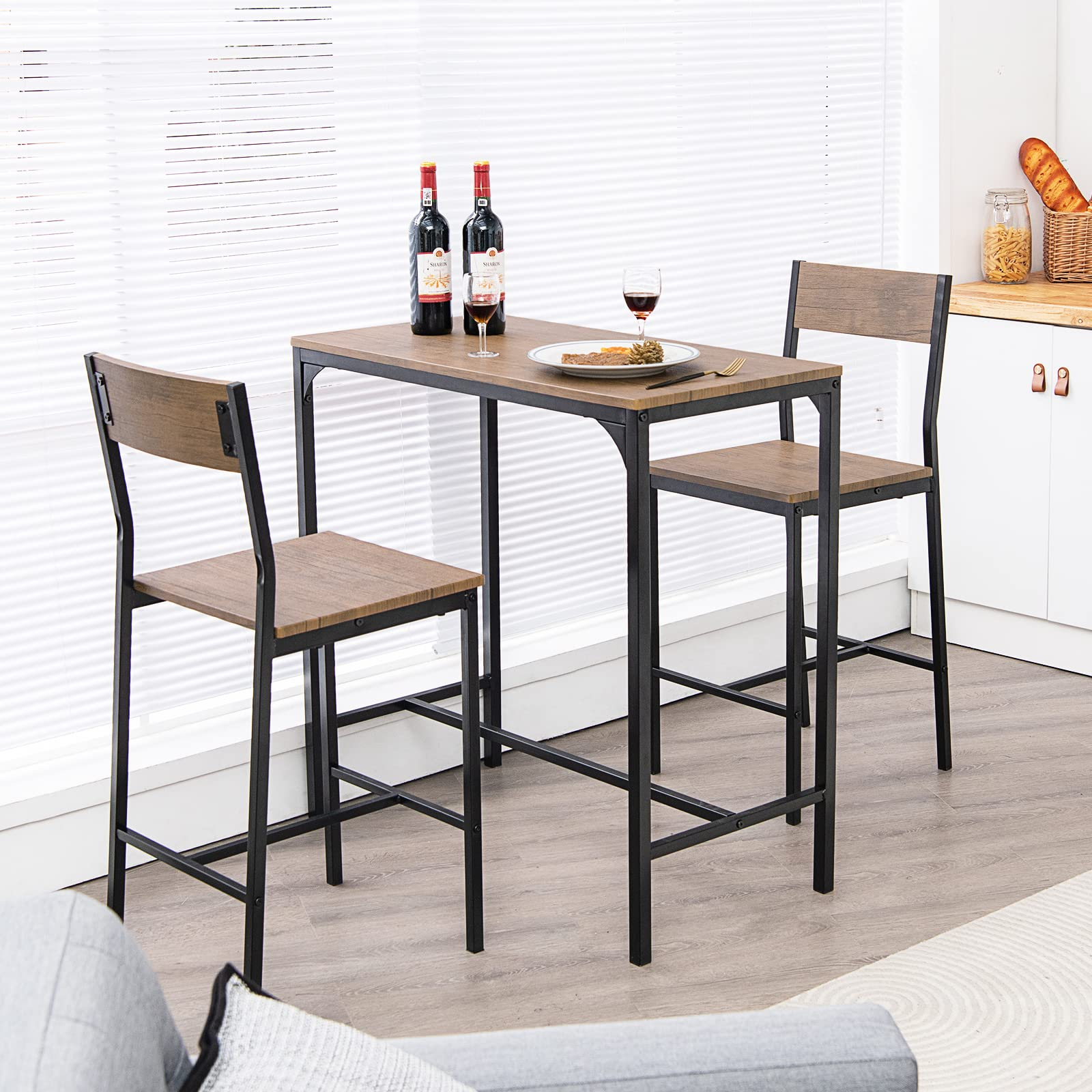 Giantex 3 Piece Pub Table Set Bar Table and Chairs Set of 2