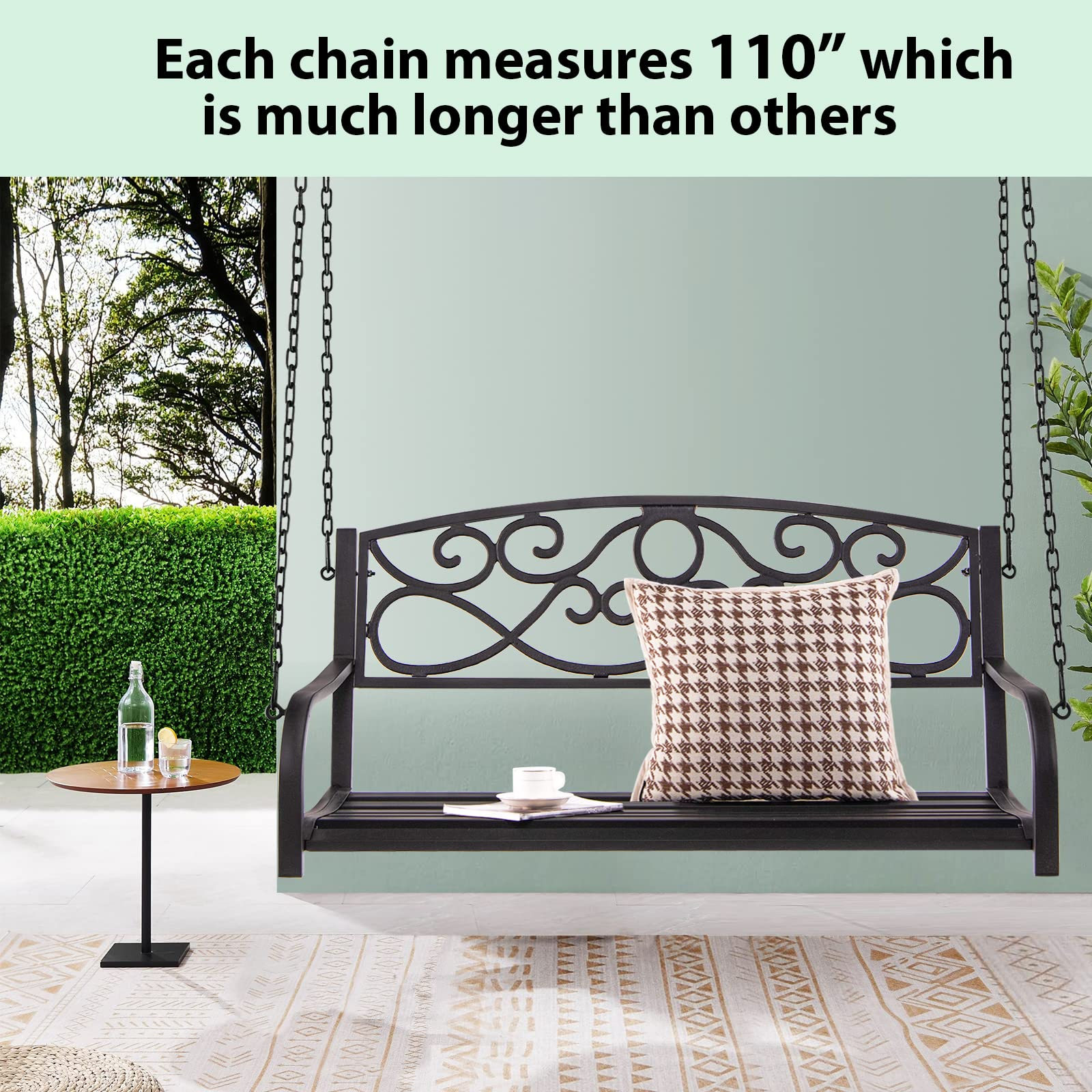 Metal Porch Swings 2 Person Outdoor Hanging Garden Bench with Sturdy Chains