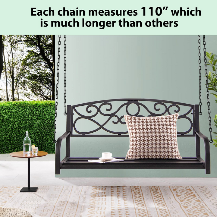 Metal Porch Swings 2 Person Outdoor Hanging Garden Bench with Sturdy Chains