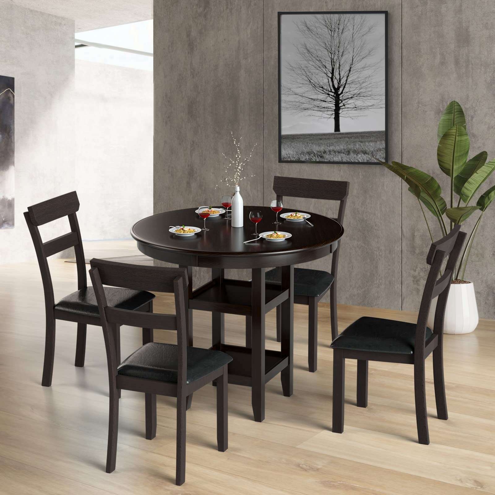 Giantex Black Dining Chairs, Upholstered Leather Kitchen Dining Room Chairs