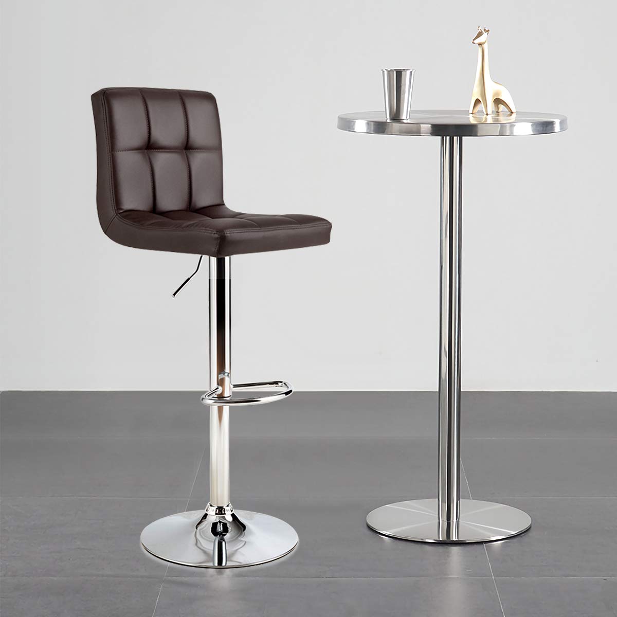 Giantex Bar Stool, Modern Swivel Adjustable Armless Barstools, Square Counter Height PU Leather Bar Stools