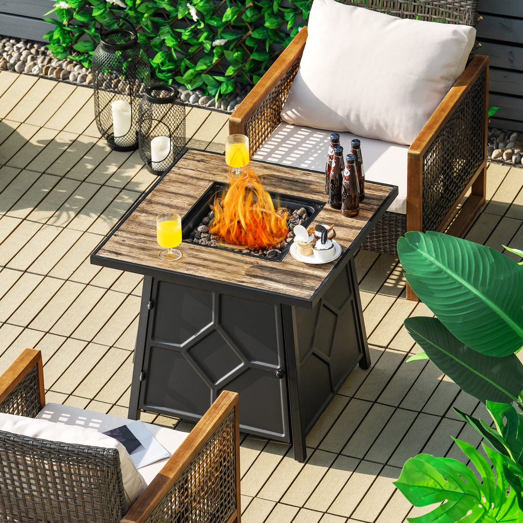 Fire Pits for Outside Outdoor Propane Fire Pit Table, 28" Patio Gas Fireplace W/ Lid & Lava Rocks