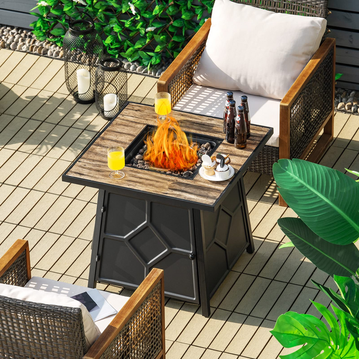 Fire Pits for Outside Outdoor Propane Fire Pit Table, 28" Patio Gas Fireplace W/ Lid & Lava Rocks
