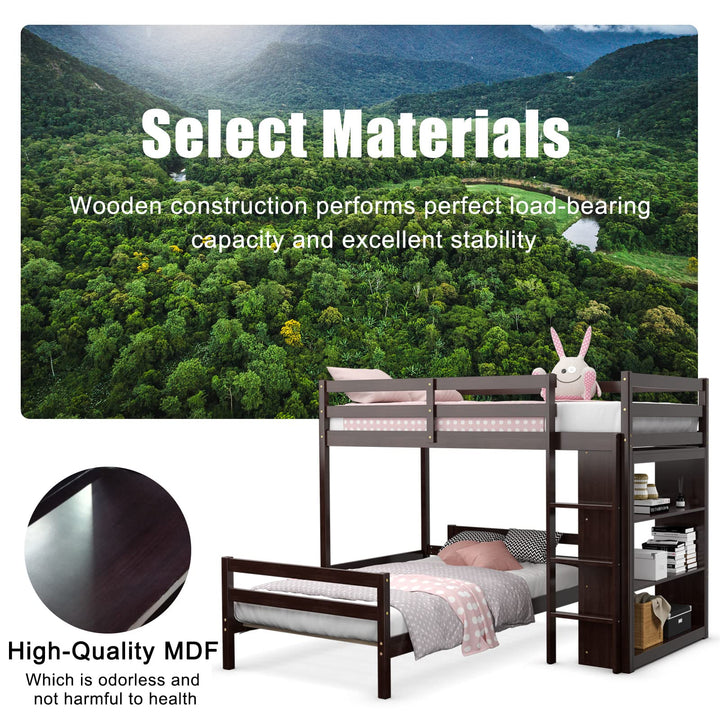 Giantex Twin Over Twin Loft Bed w/ Bookcase, Bunk Bed w/ 12.5" Full-Length Guardrail & Ladder