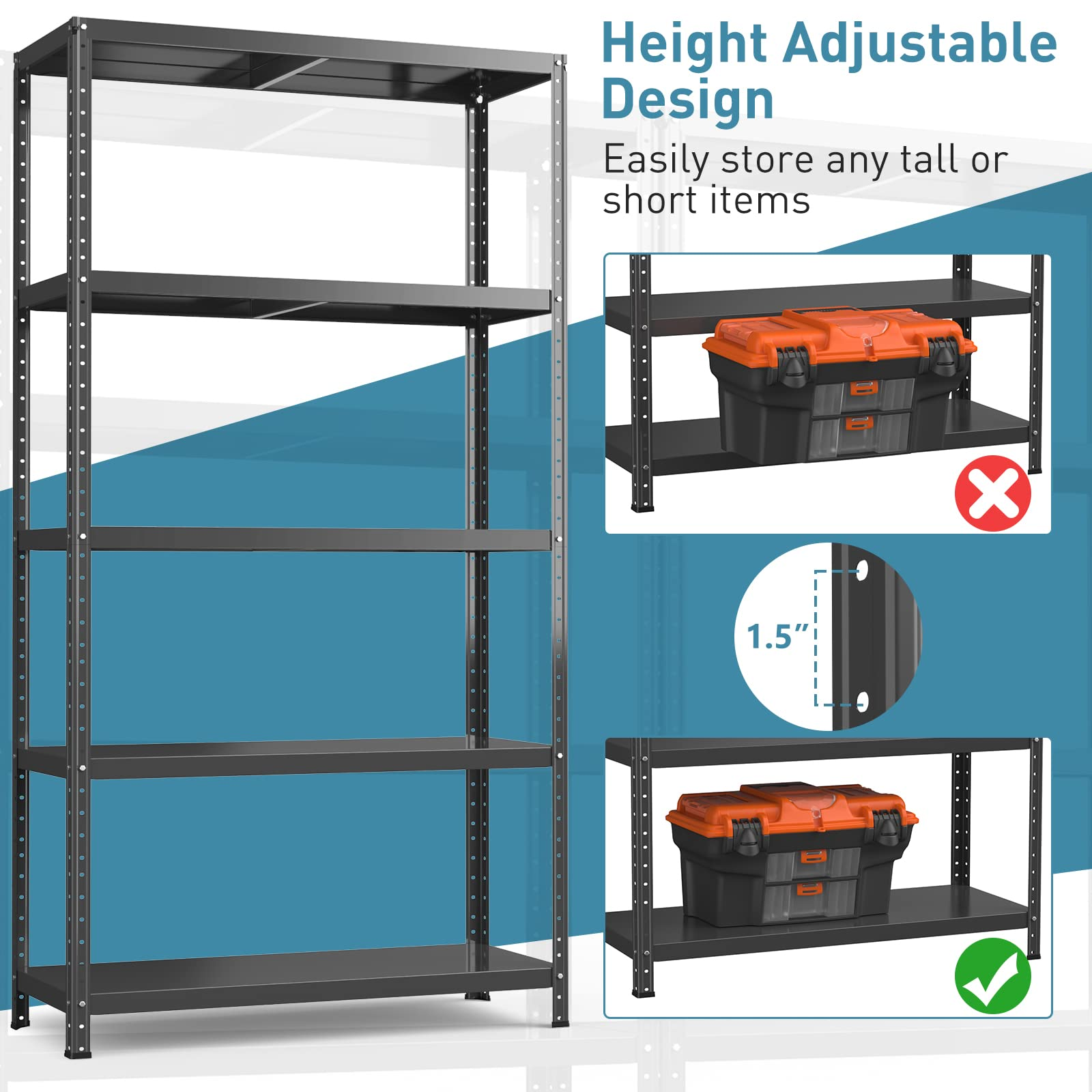 Giantex 5-Tier Storage Shelves, 39 x 16 x 74 Inch Height Adjustable Steel Garage Storage Rack