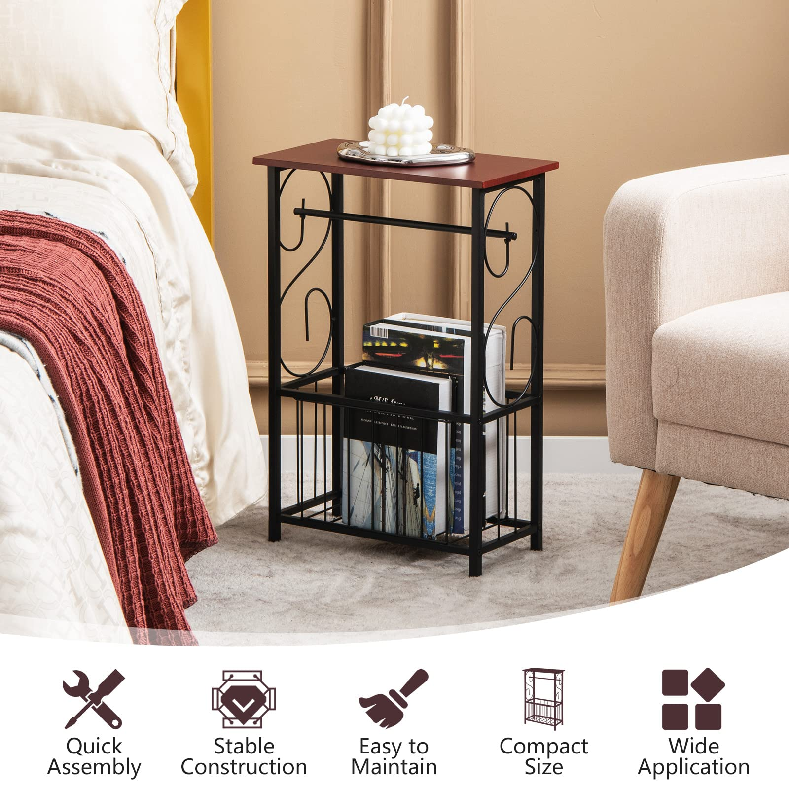 Giantex Side Table w/Paper Holder, Narrow Side Table