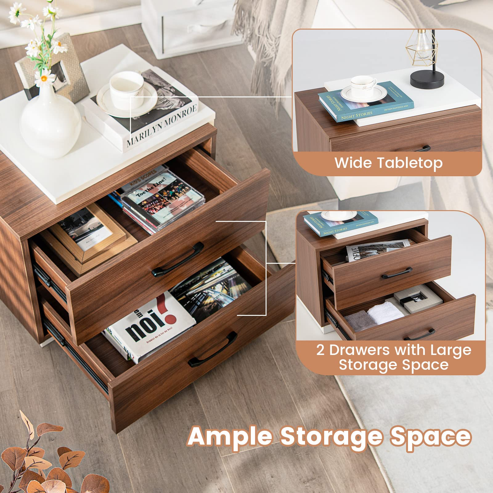 Giantex Modern Nightstand Set of 2 with 2 Drawers