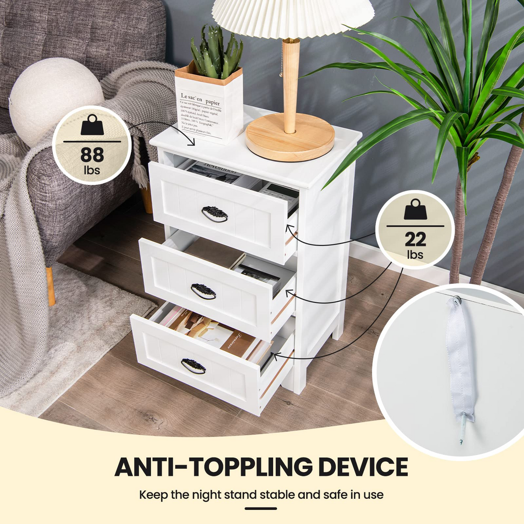 Giantex Nightstand with 3 Drawers, Bedside Table