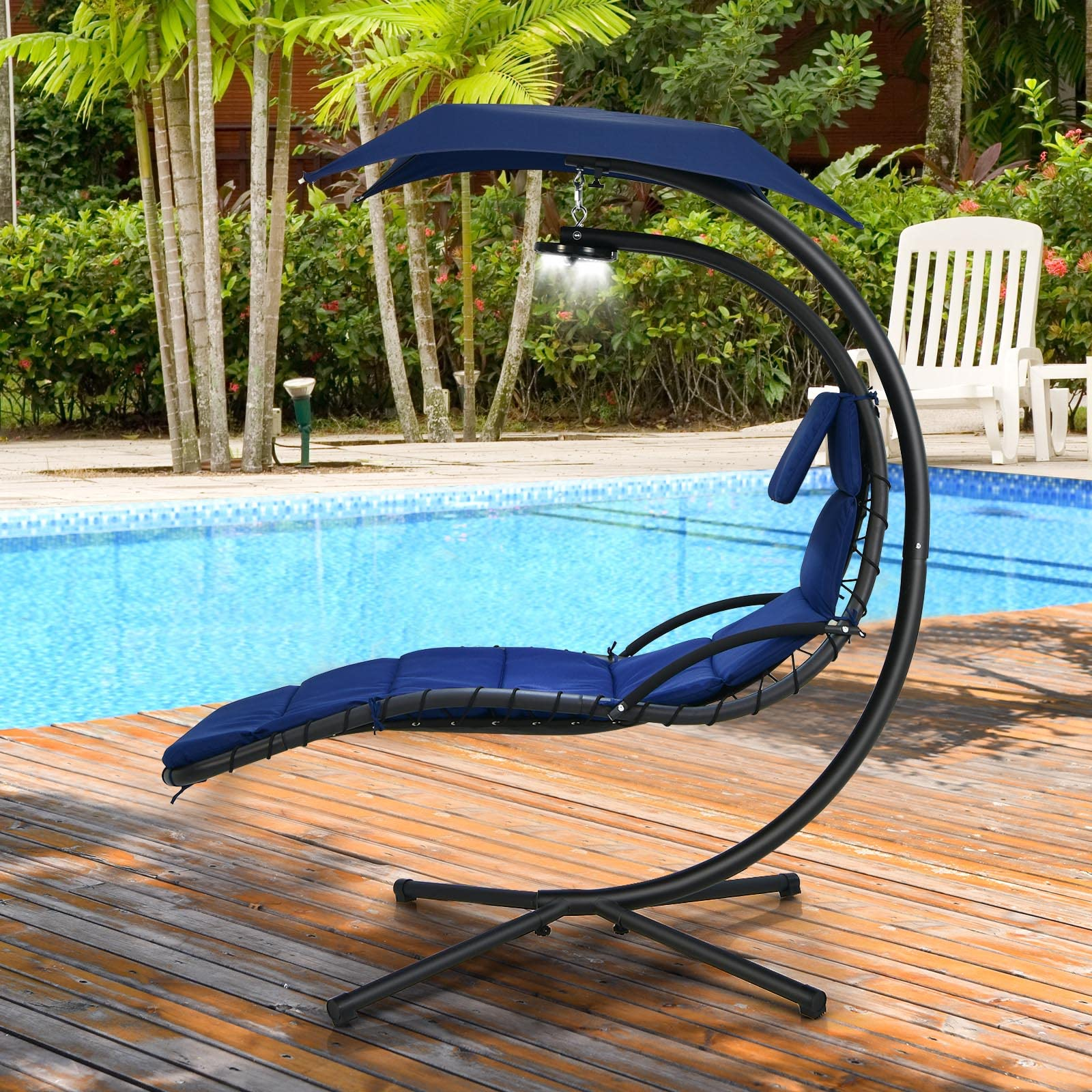 Giantex Hanging Chaise Outdoor Lounge Chair Porch Swing Hammock Chair with Arc Stand