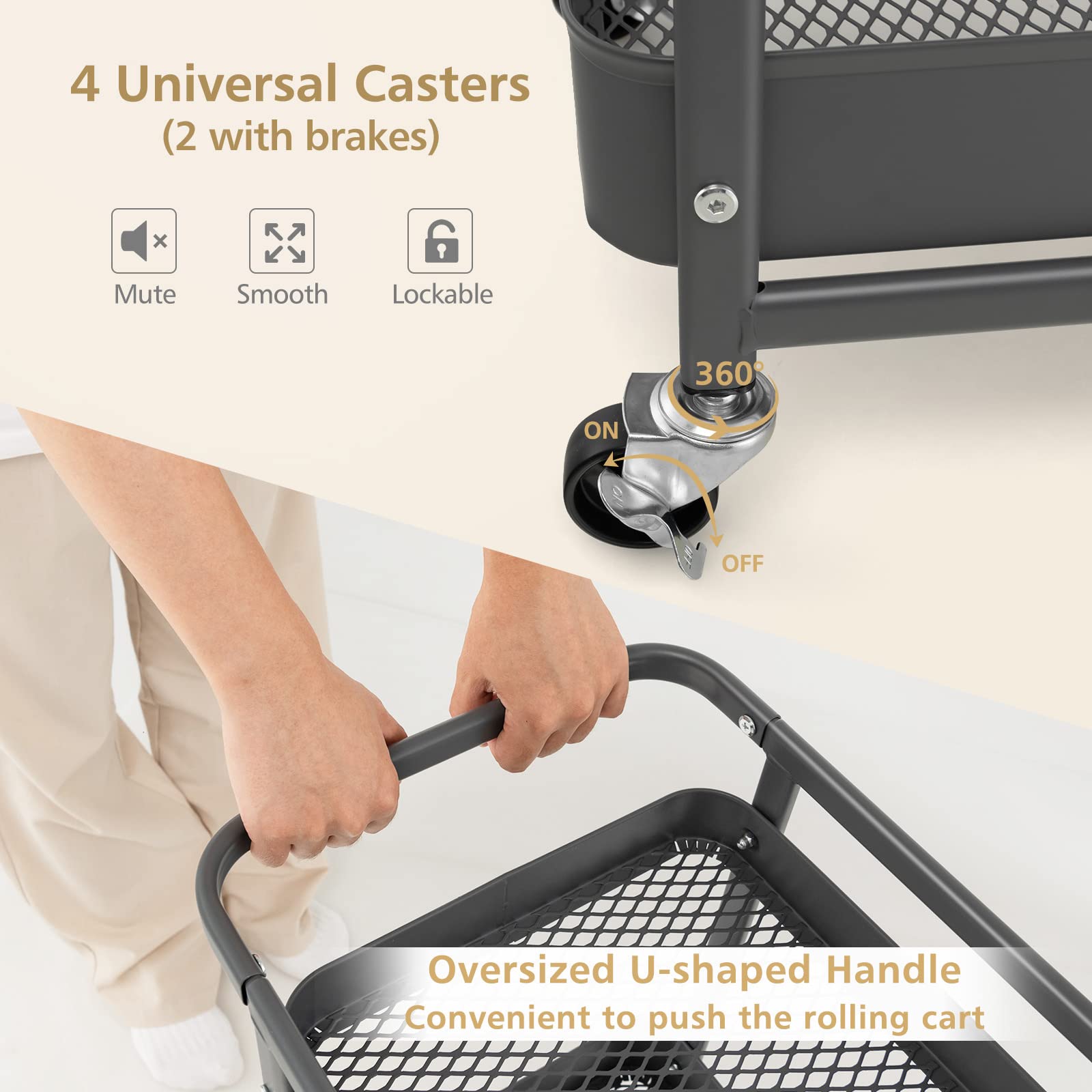 Giantex 3-Tier Utility Cart, Rolling Storage Organizer w/ Pegboards, 2 Mesh Baskets, 4 Hanging Hooks, Art Craft Trolley