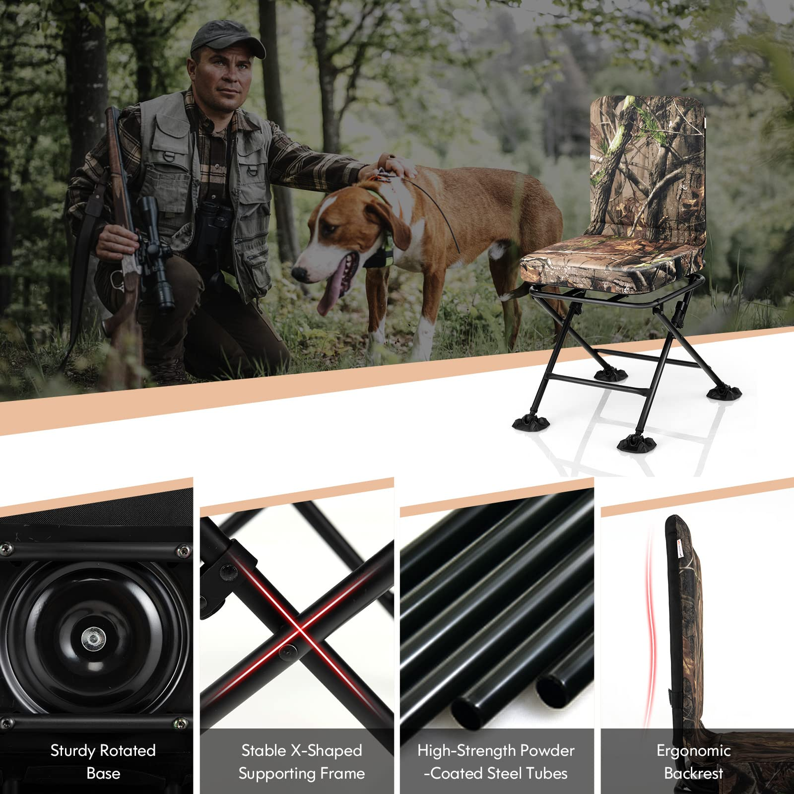 Giantex Hunting Chairs for Blinds - 360° Swivel Silent Hunter Chair