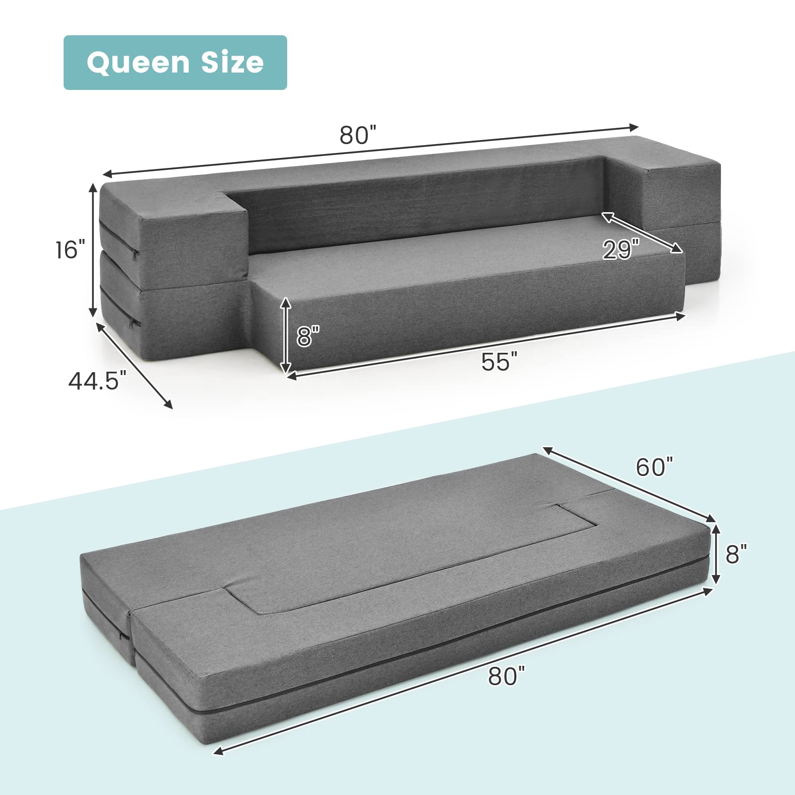 Giantex 8 Inch Folding Sofa Bed Couch, Memory Foam Futon Mattress Line –  Giantexus