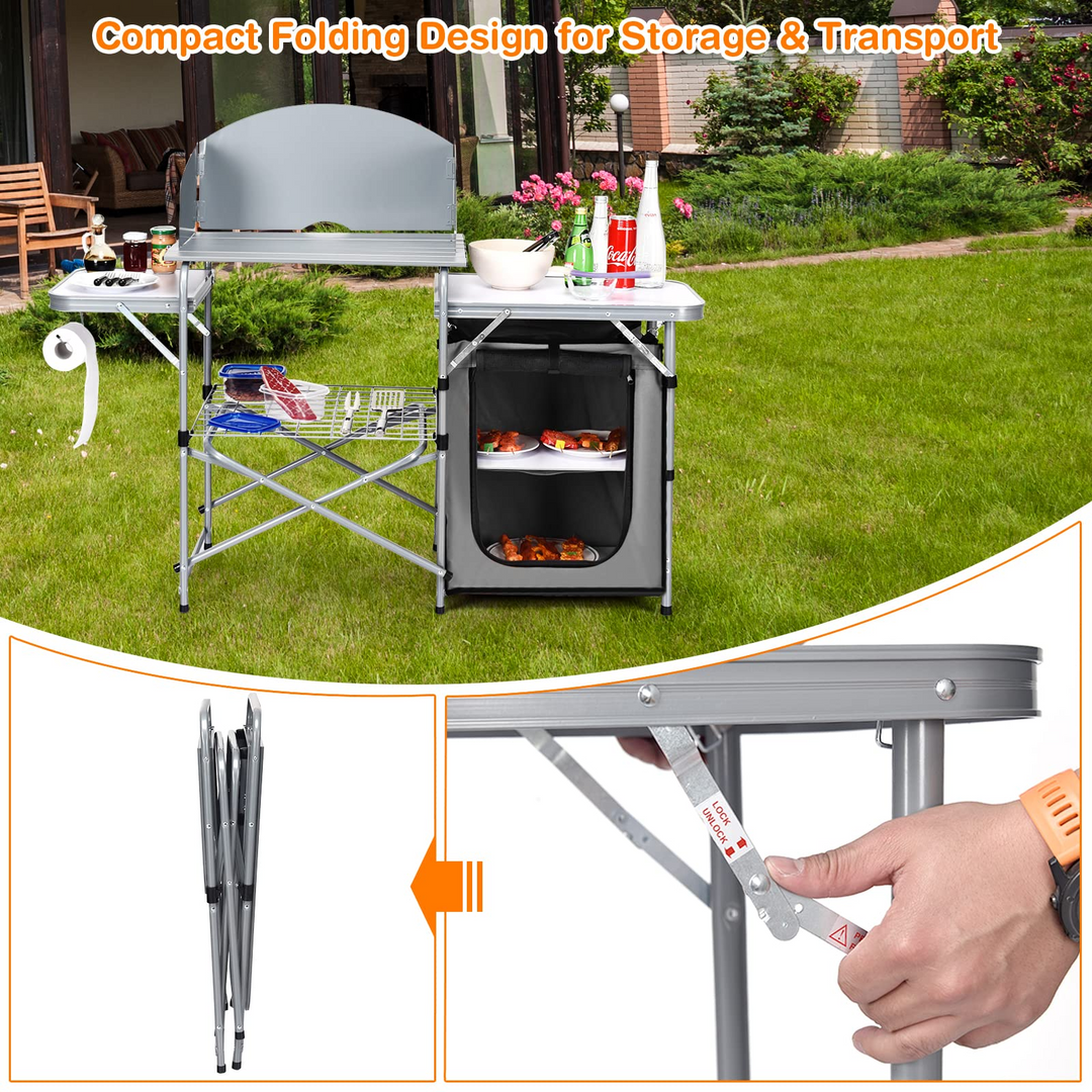 Giantex Folding Grill Table with 26'' Tabletop and Detachable Windscreen