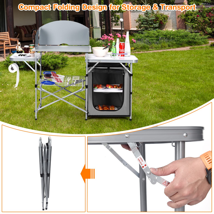 Giantex Folding Grill Table with 26'' Tabletop and Detachable Windscreen