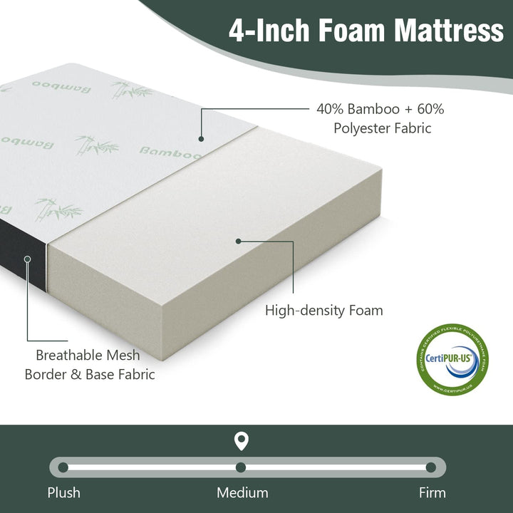 Giantex 4-Inch Tri Folding Mattress, Foam Mattress Topper with Bamboo Fiber Cover (Cot)