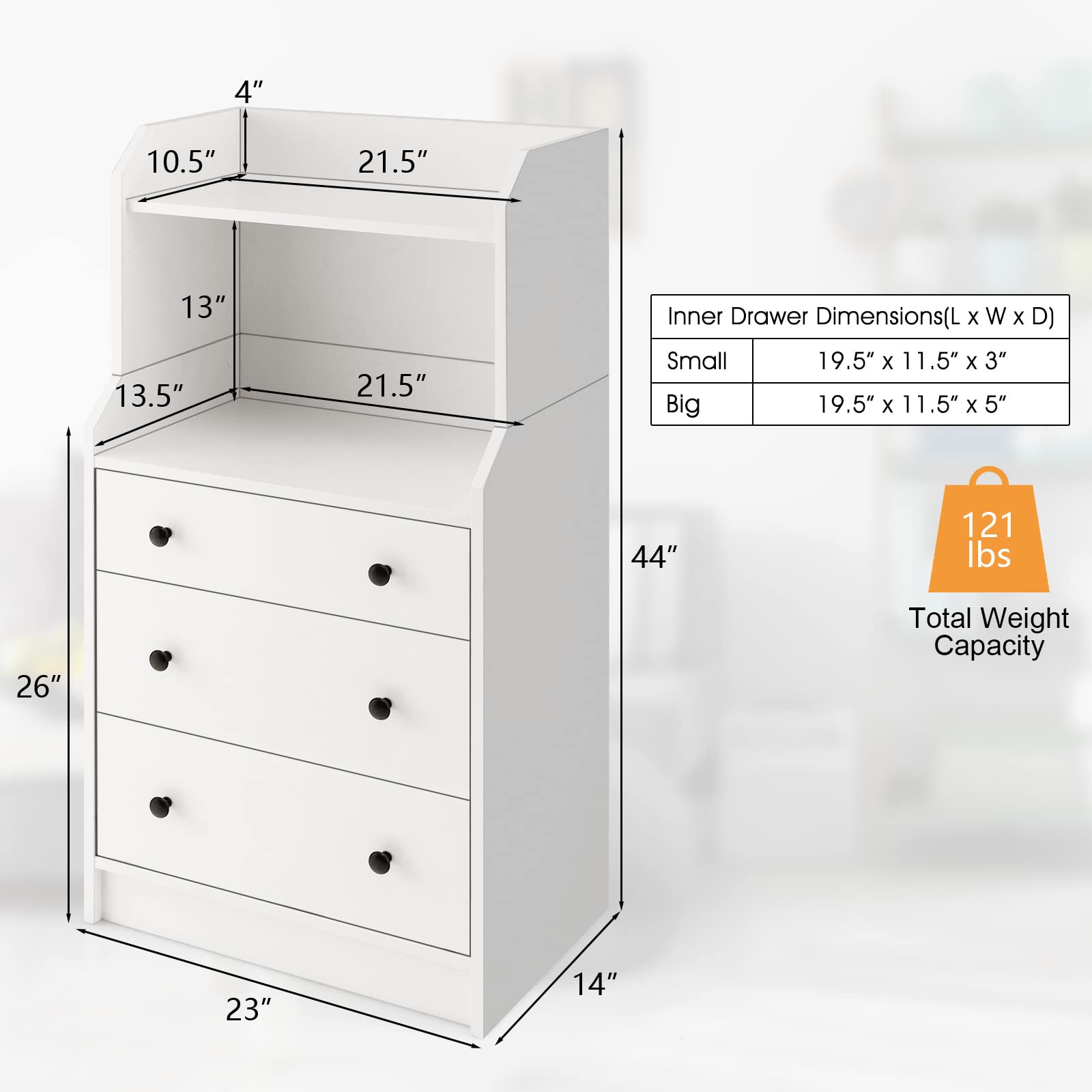 Giantex 3 Drawers Dresser for Bedroom - Modern Storage Dresser Chest of Drawers with 2 Shelves, 3 Pull-Out Drawers