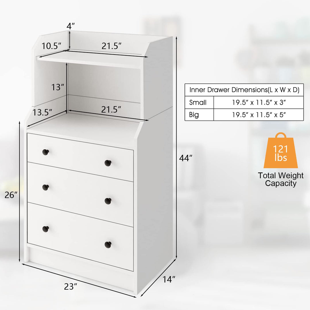 Giantex 3 Drawers Dresser for Bedroom - Modern Storage Dresser Chest of Drawers with 2 Shelves, 3 Pull-Out Drawers