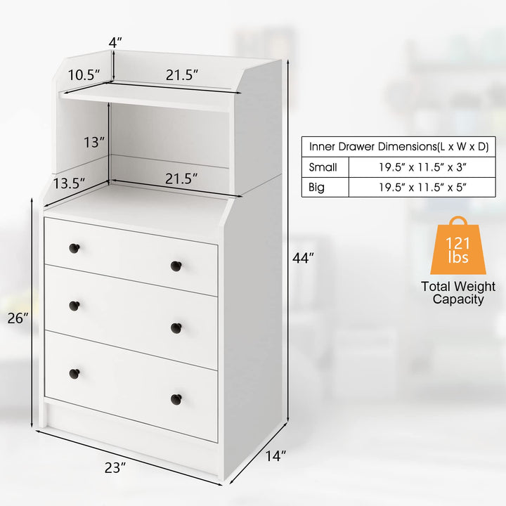 Giantex 3 Drawers Dresser for Bedroom - Modern Storage Dresser Chest of Drawers with 2 Shelves, 3 Pull-Out Drawers