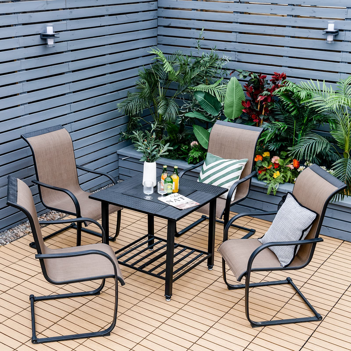 4-in-1 Wood Burning Fire Pit, Square Firepit Table with Mesh Cover
