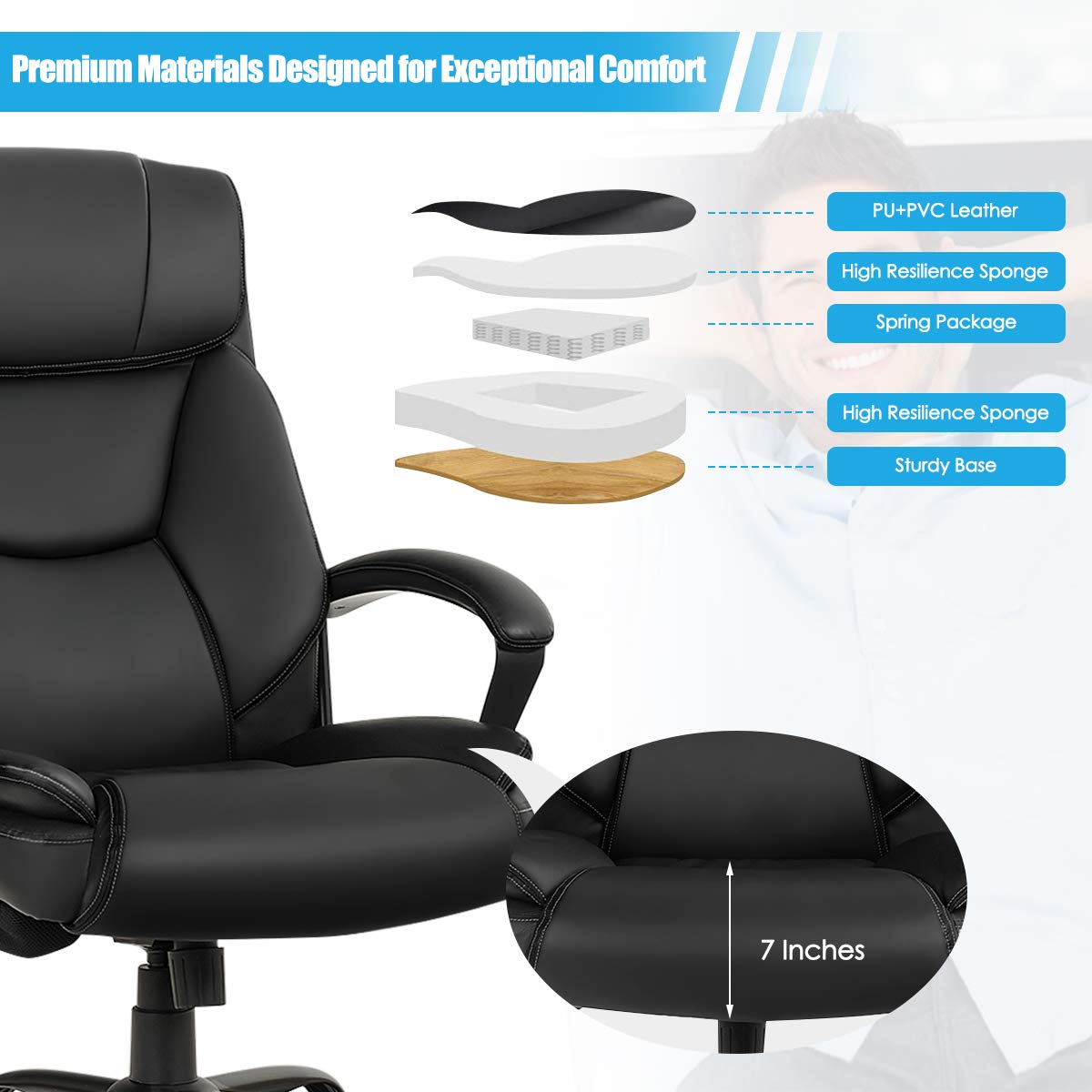 Giantex 500 lbs Big and Tall Office Chair, Massage Executive Chair w/ 6 Vibrating Points