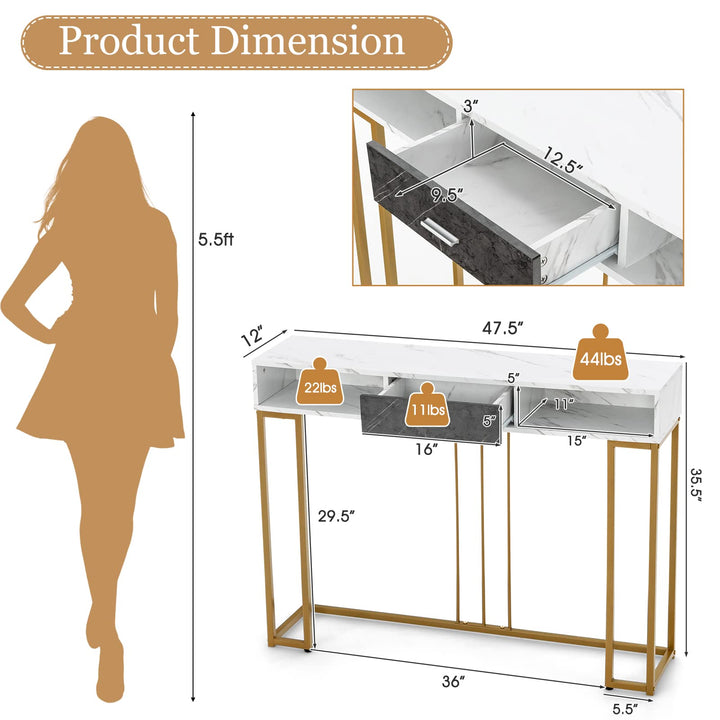 Giantex Console Table with Drawer - Sofa Side Table with Anti-Toppling Device & Adjustable Foot Pads