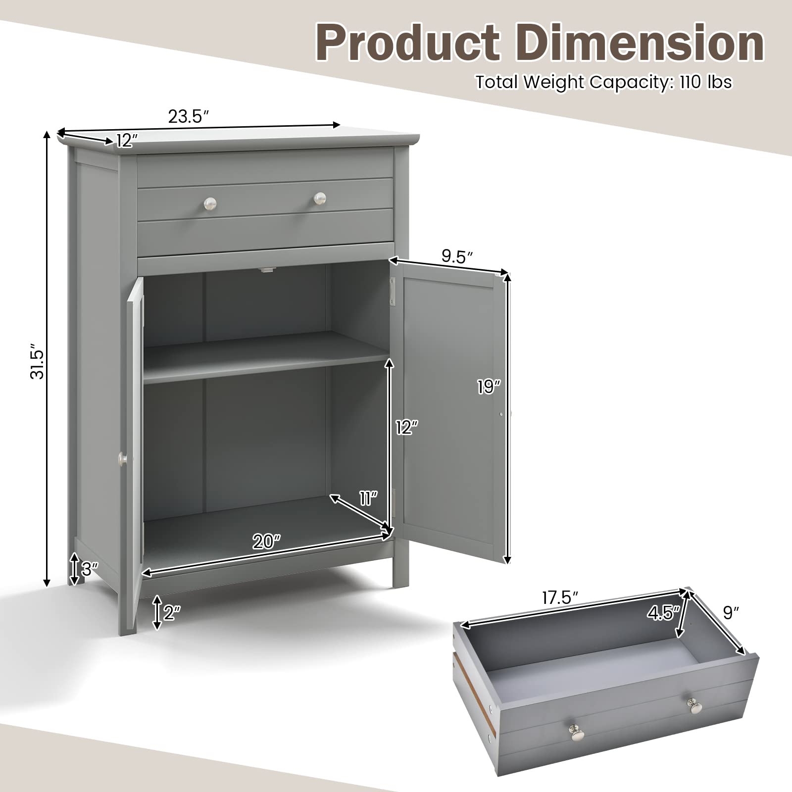 Giantex Bathroom Storage Cabinet with Drawer - Floor Cabinet with Doors, Adjustable Shelf