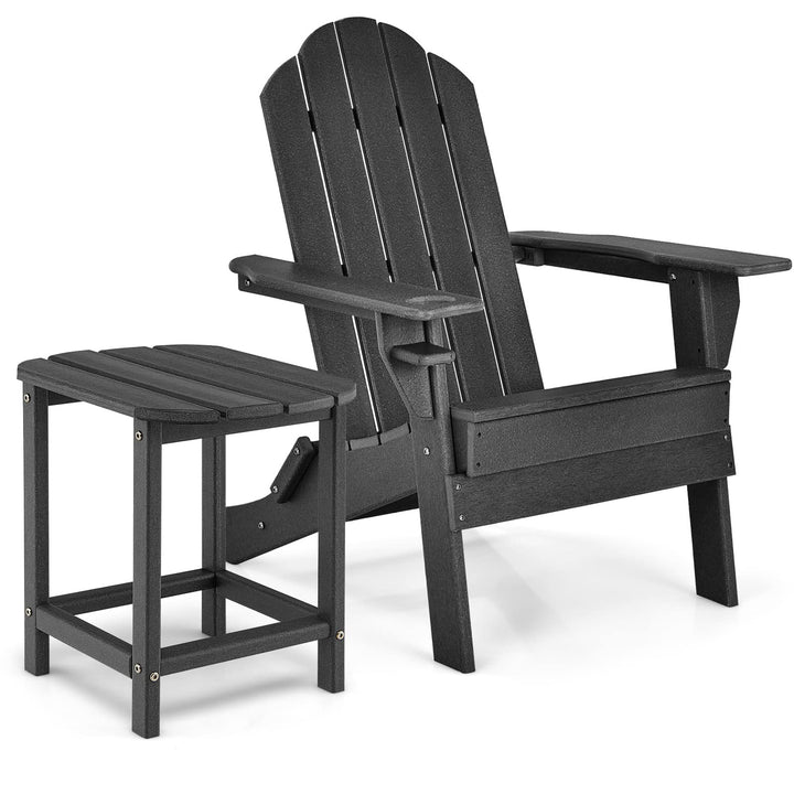 Folding Adirondack Chair with Side Table, Outdoor Adirondack Chair w/Cup Holder