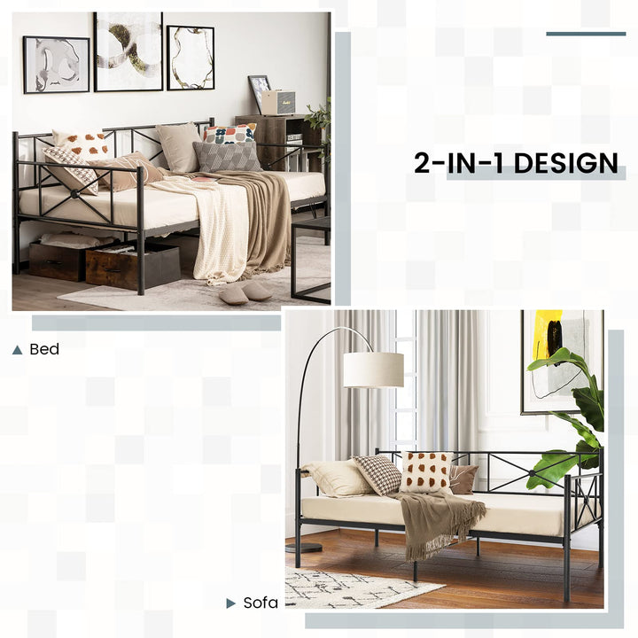 Giantex Metal Daybed Frame Twin Size, for Living Room Bedroom Guest Room, Easy Assembly, Black & White
