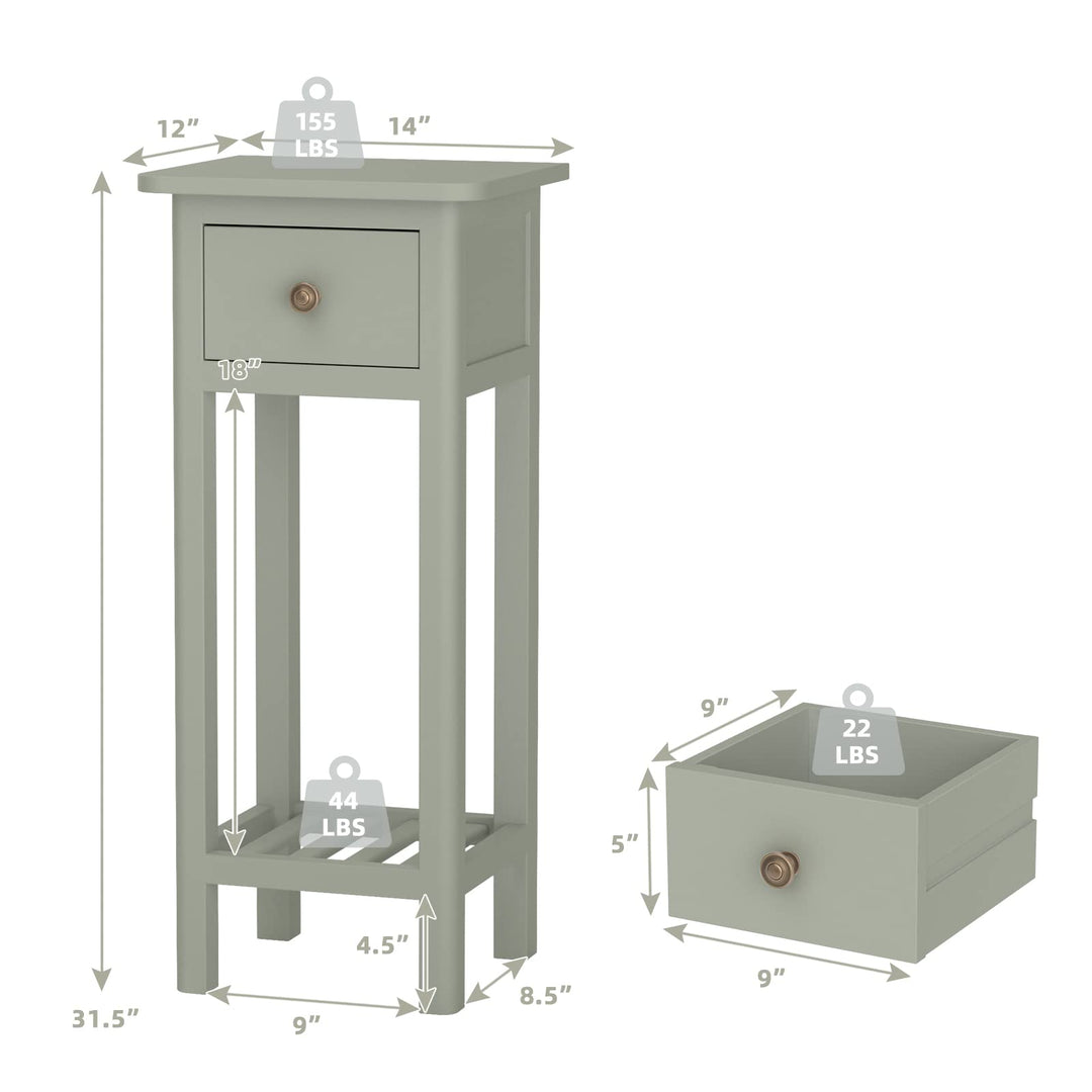 Small End Table | Wooden Slim Side Table for Small Space