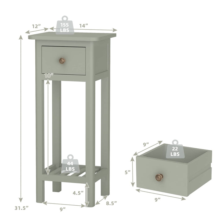 Small End Table | Wooden Slim Side Table for Small Space