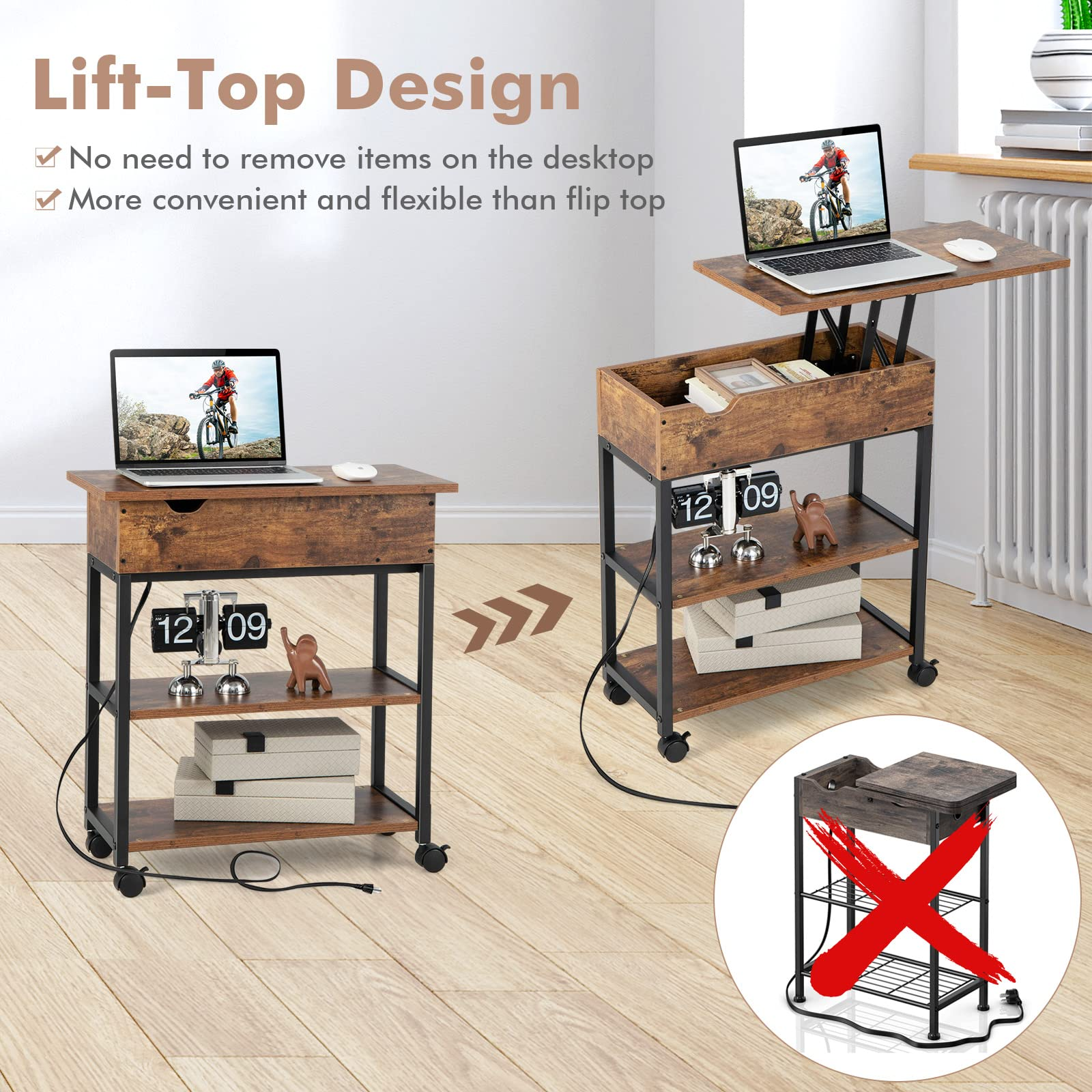 Giantex End Table with Charging Station - Lift Top Narrow Side Table