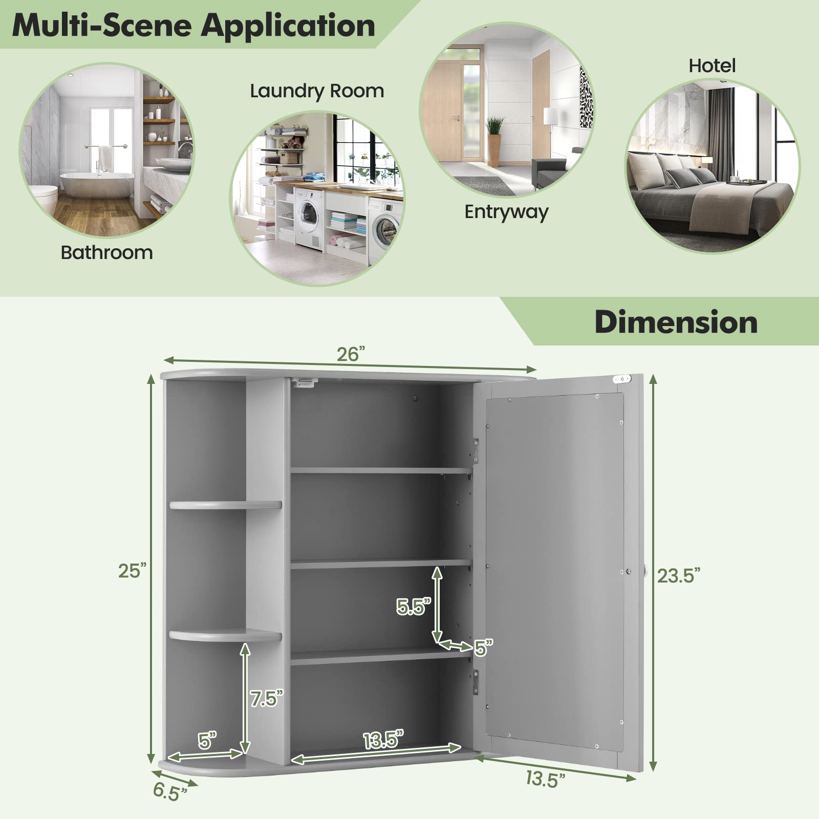 Giantex Mirrored Bathroom Medicine Cabinet - Wall Mounted Bathroom Hanging Cabinet with Single Door