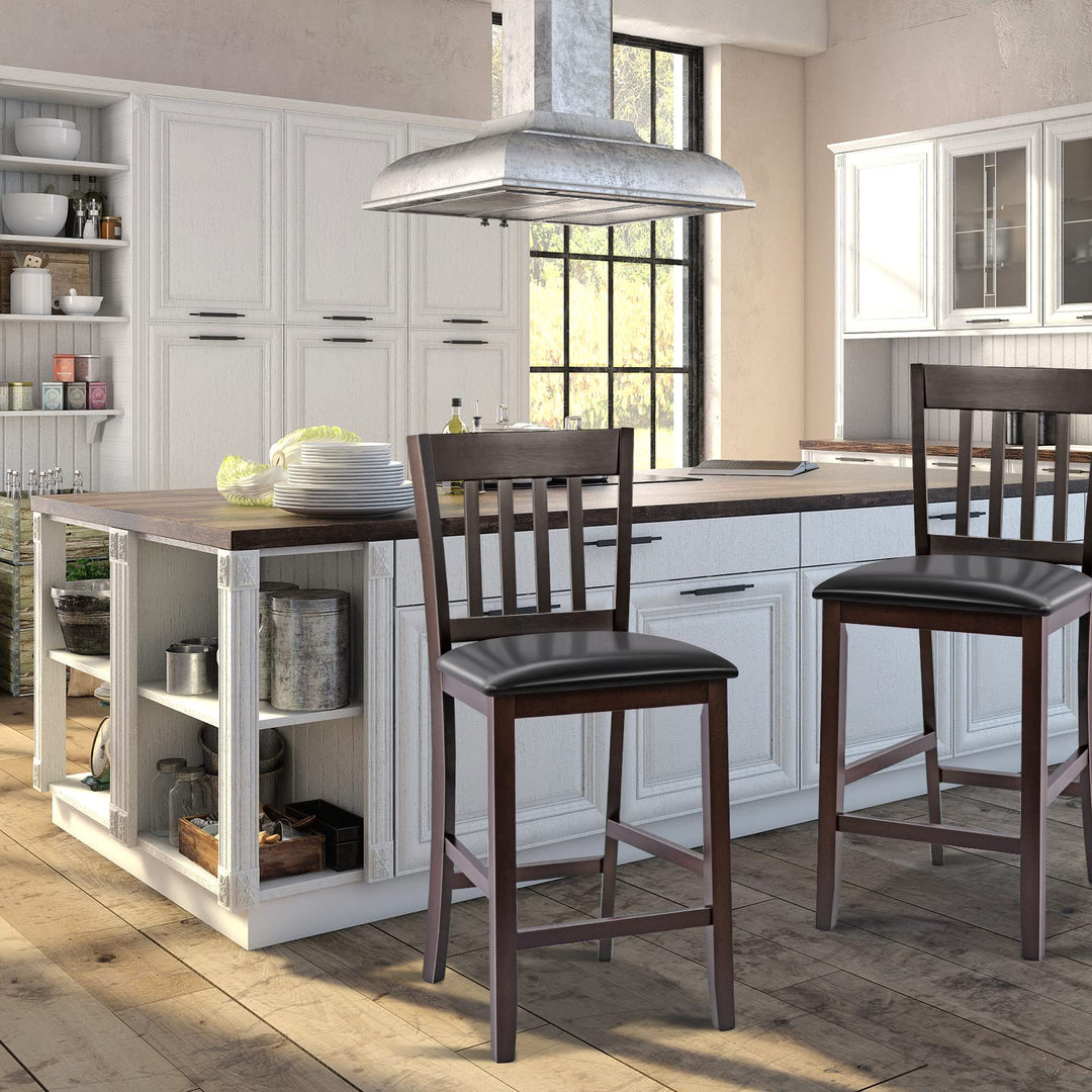 Giantex 25” Counter Height Pub Chairs with Rubber Wood Legs, Armless Bar Chairs with Elastic Cushion & PU Cover for Kitchen