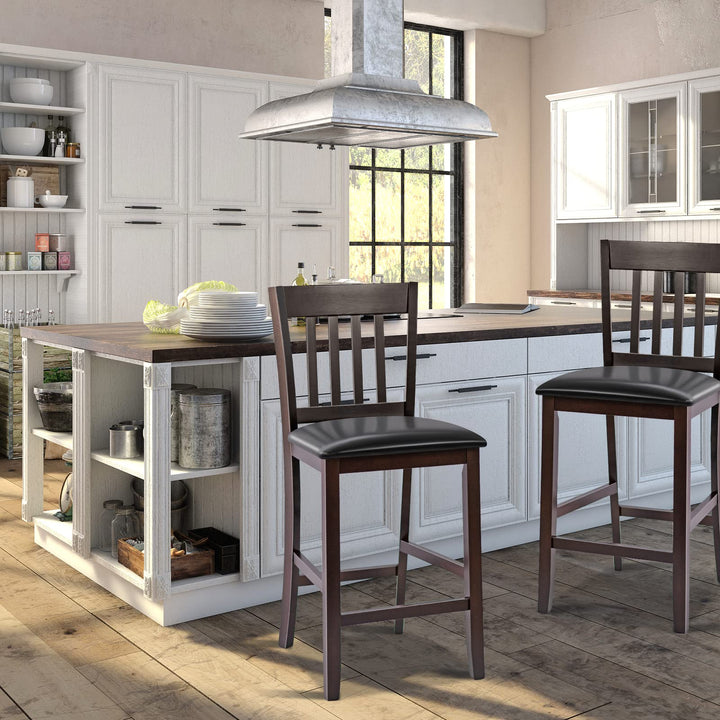 Giantex 25” Counter Height Pub Chairs with Rubber Wood Legs, Armless Bar Chairs with Elastic Cushion & PU Cover for Kitchen