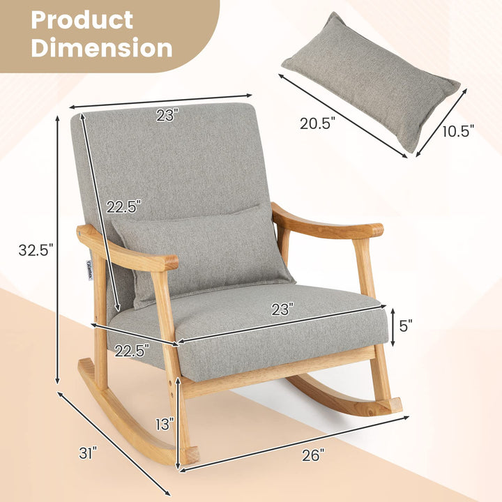 Giantex Upholstered Rocking Chair - Modern Rocker with Rubber Wood Frame, Comfy Backrest & Seat
