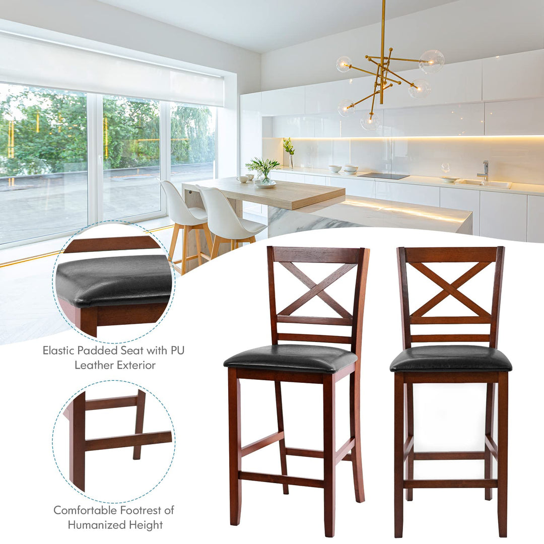 Giantex Modern 25” Counter Height Dining Pub Stools with X-Shaped Backrest, Soft Cushion & Durable PU Seat