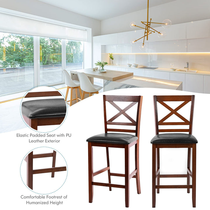Giantex Modern 25” Counter Height Dining Pub Stools with X-Shaped Backrest, Soft Cushion & Durable PU Seat